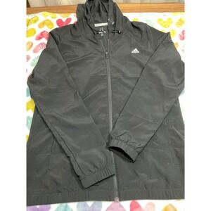 Adidas Golf Lightweight Hooded Jacket Black Womens Size L Full Zip Athletic